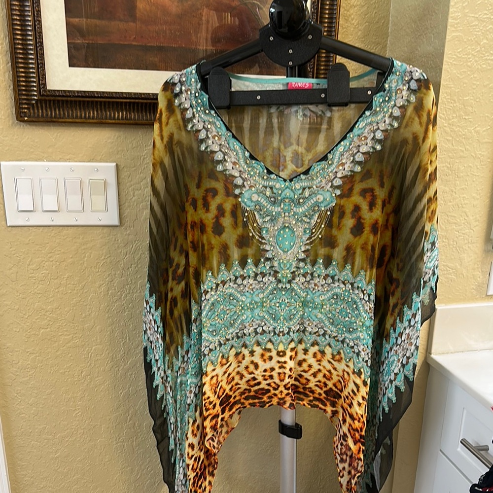 Multicolor V-Neck Poncho Top